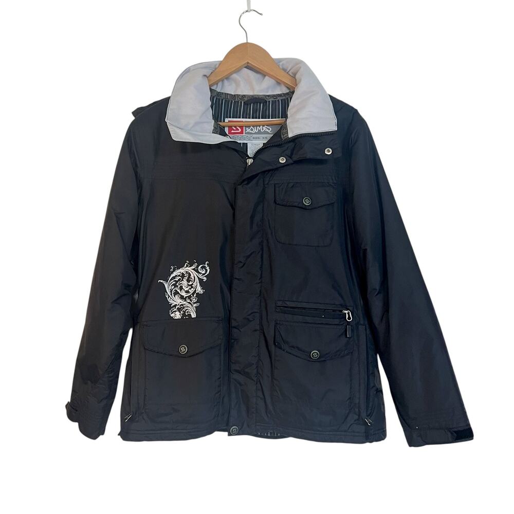 SIMS Snowboard Jacket Size L Ski Hooded Coat Black Pockets Outdoor Active